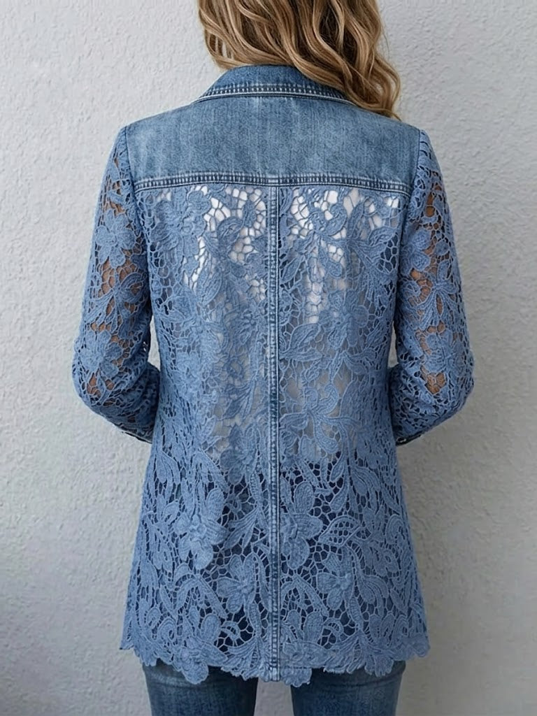 Sandra | Floral Lace Panel Blazer Jacket
