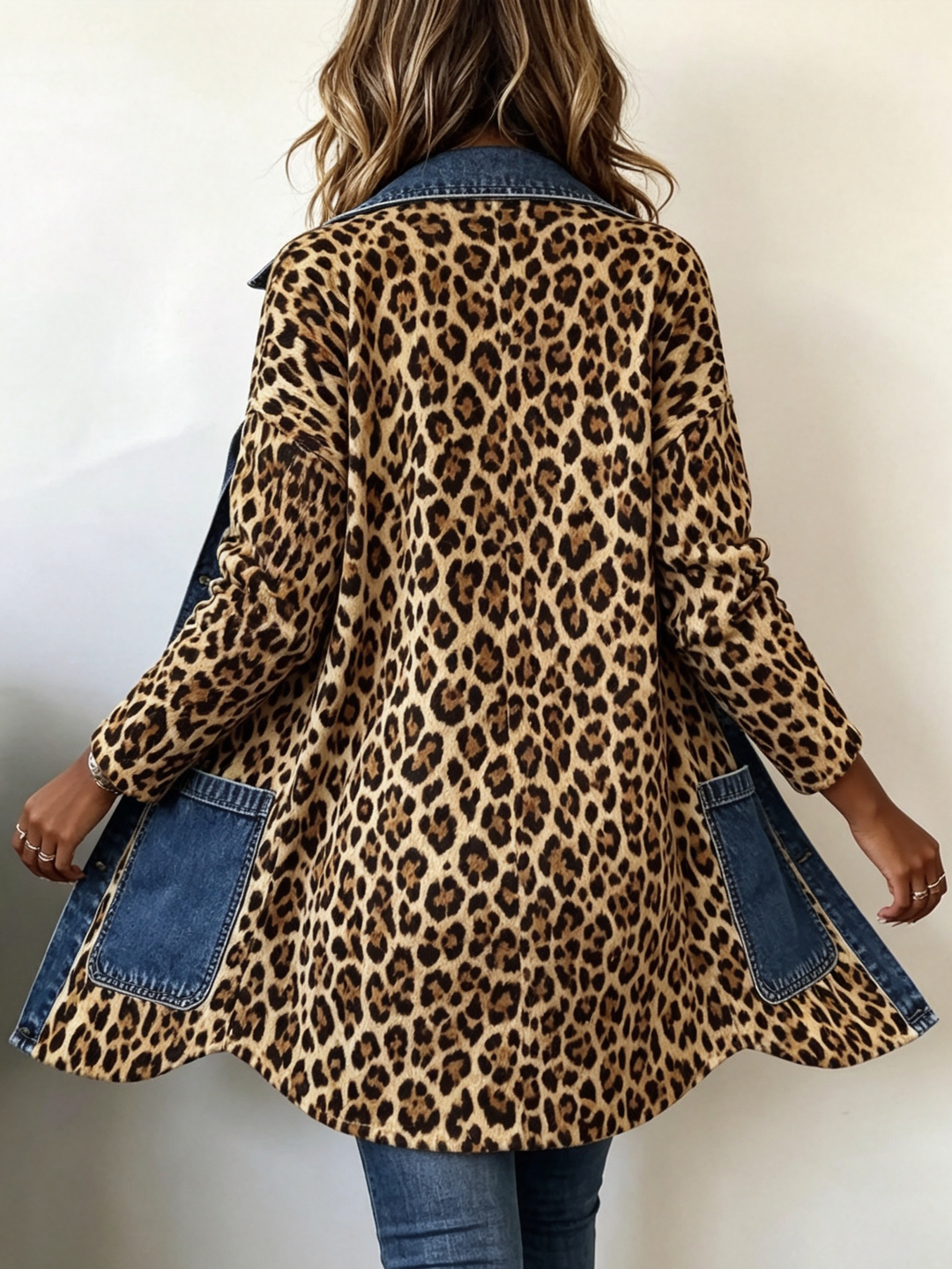 Madeleine | Leopard Print Long Denim Jacket