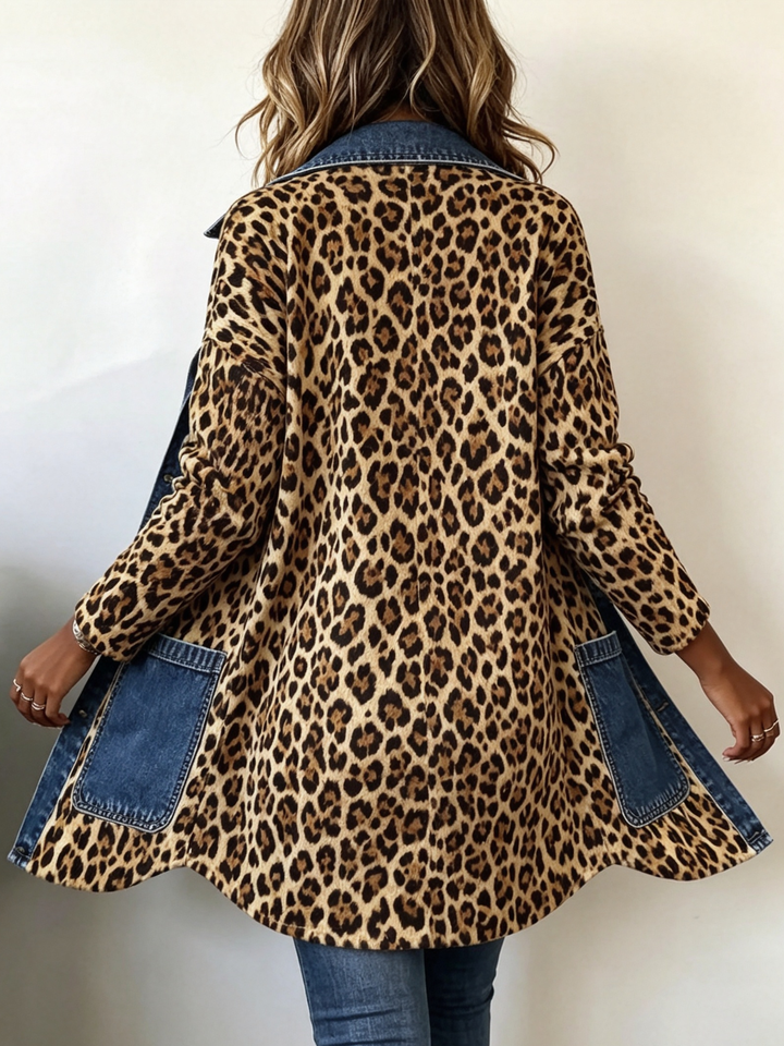 Madeleine | Leopard Print Long Denim Jacket