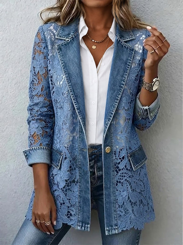 Sandra | Floral Lace Panel Blazer Jacket