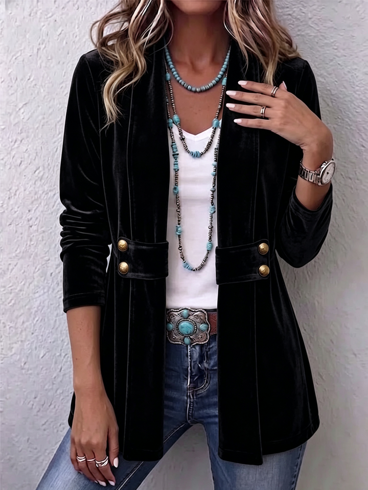 Renée | Long Sleeve Open Jacket with Vintage Button Accents