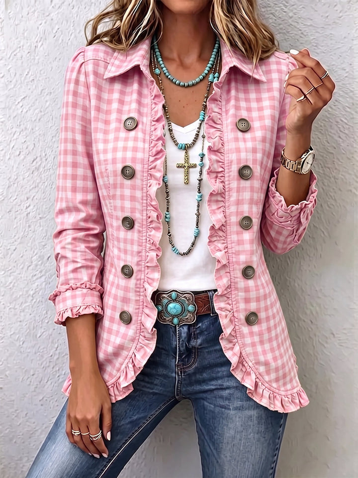 Claudia | Button-Detail Pleated Check Jacket