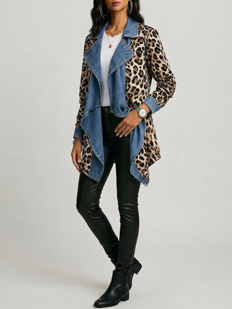 Cécile | Leopard Print & Distressed Denim Jacket