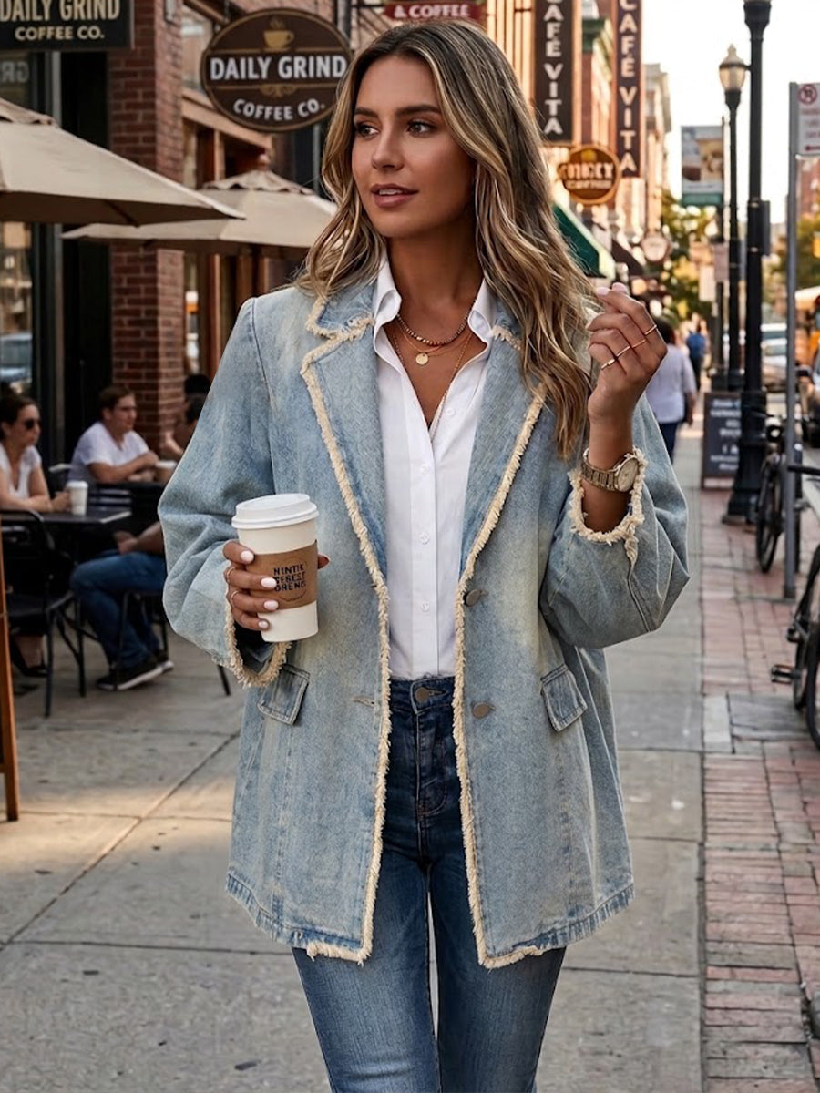 Hélène | Retro-Inspired Oversized Jacket with Frayed Edges