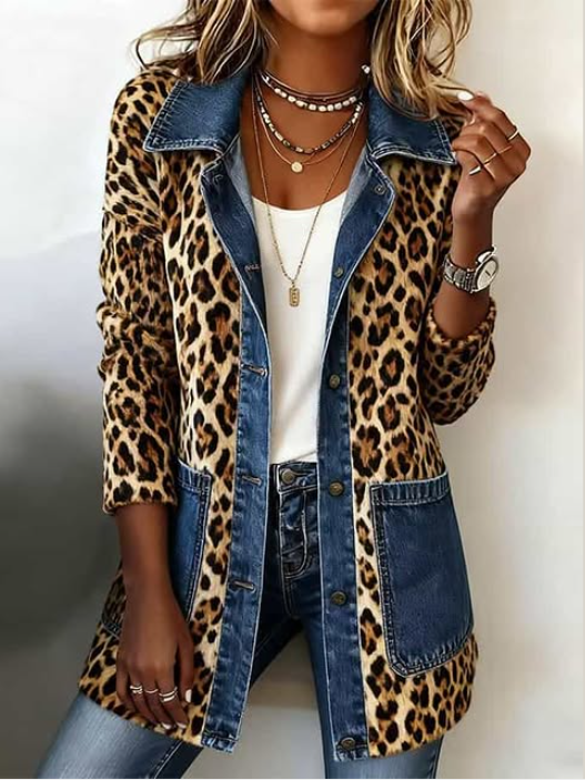Madeleine | Leopard Print Long Denim Jacket