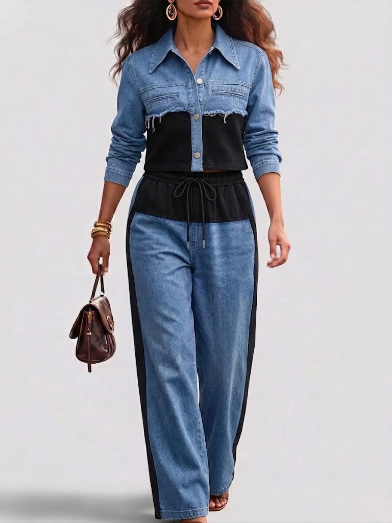 Danielle | Cropped Jacket with Wide-Leg Trousers Ensemble