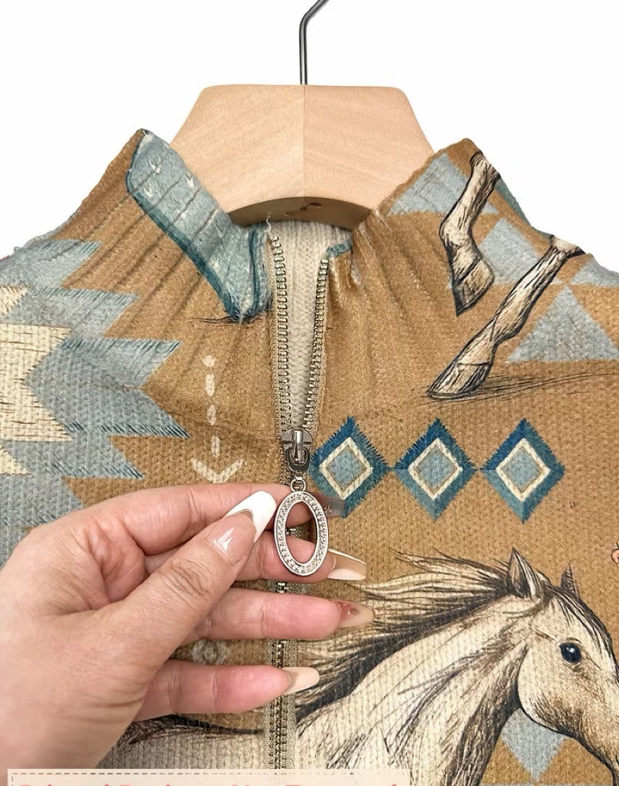 Kaitlyn - Cactus & Desert Horse Zip-Up Cardigan
