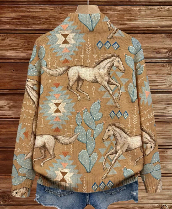 Kaitlyn - Cactus & Desert Horse Zip-Up Cardigan