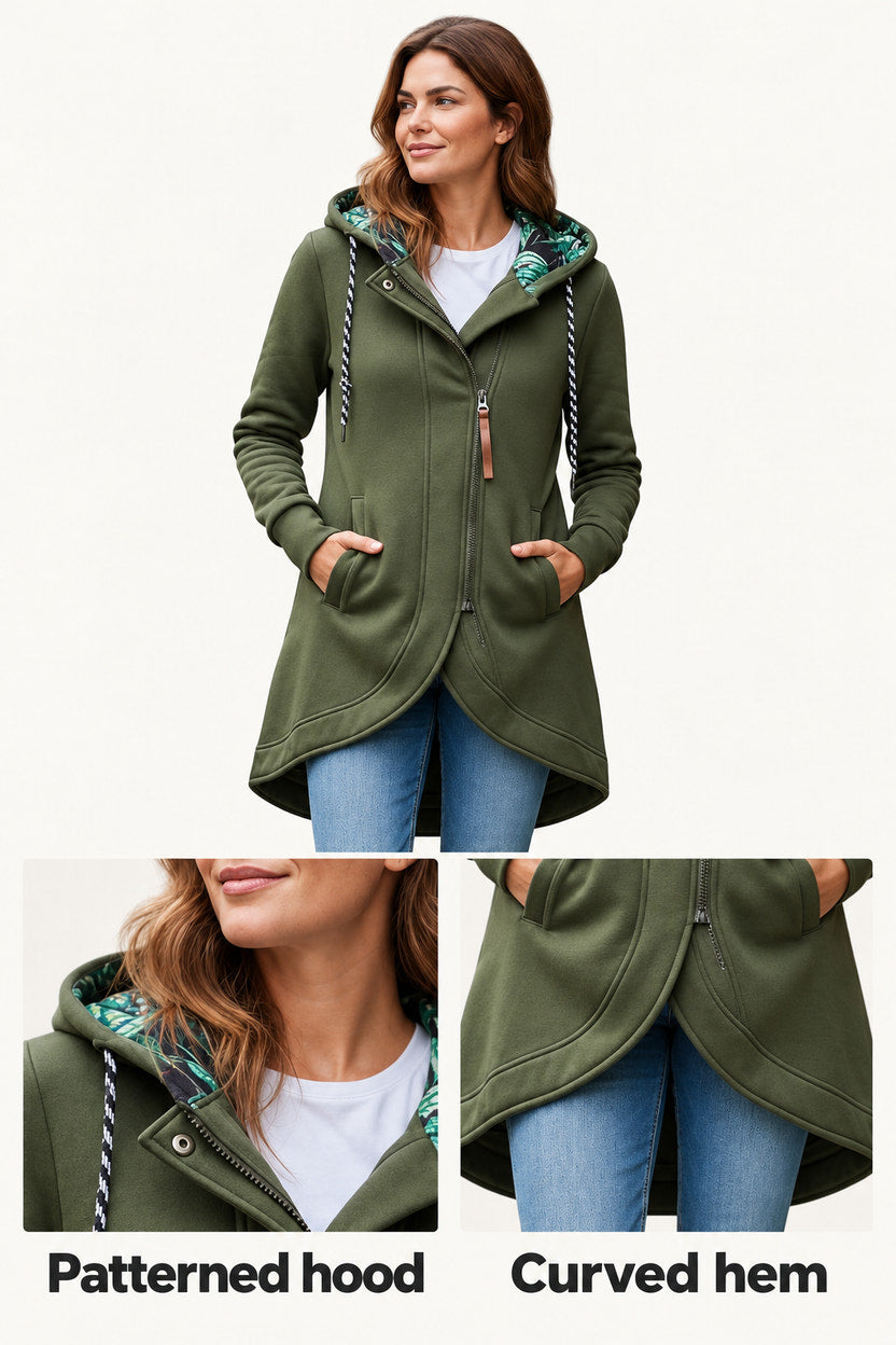 Pippa | Olive Zip-Front Hooded Jacket