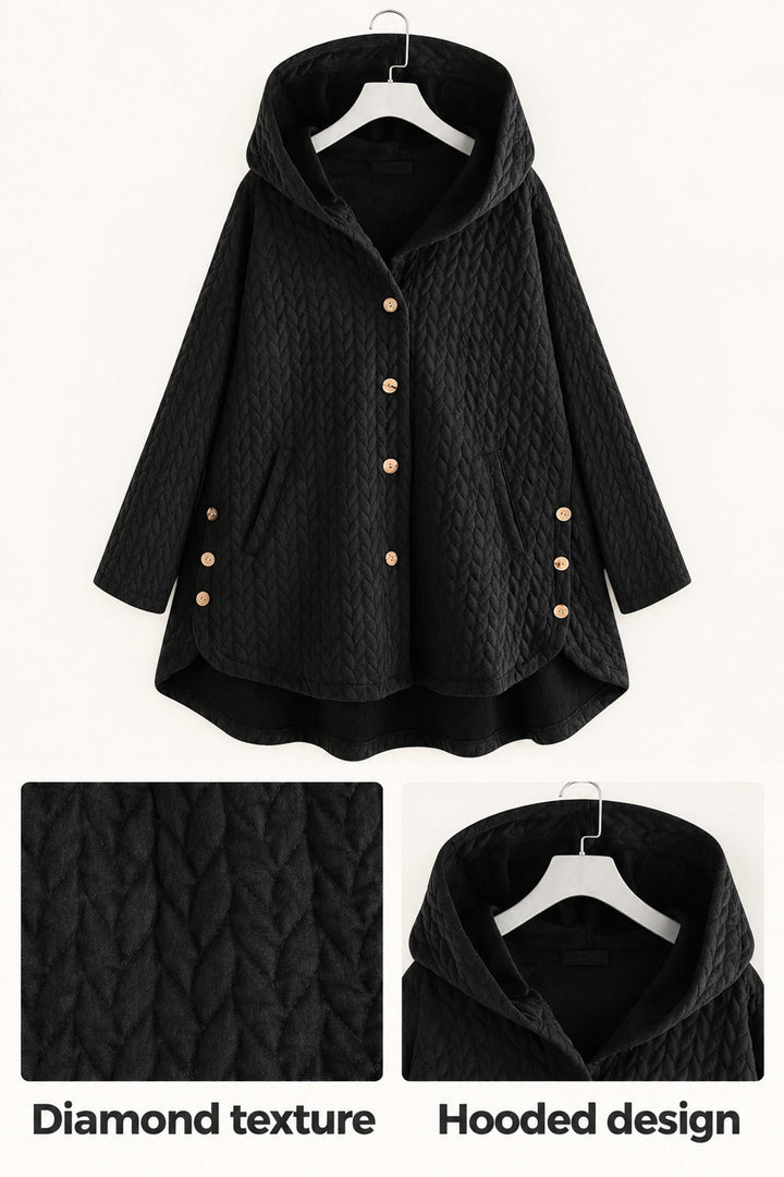 Skye | Black Textured Hooded Coat