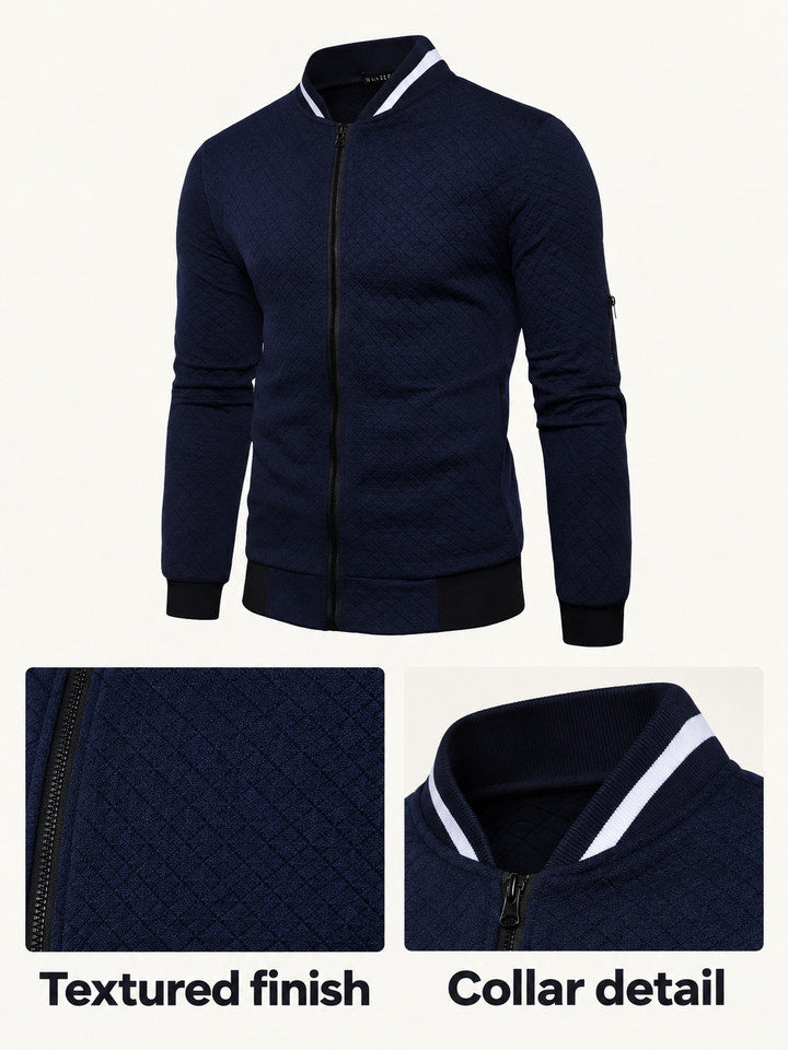 Theo | Navy Textured Bomber Jacket