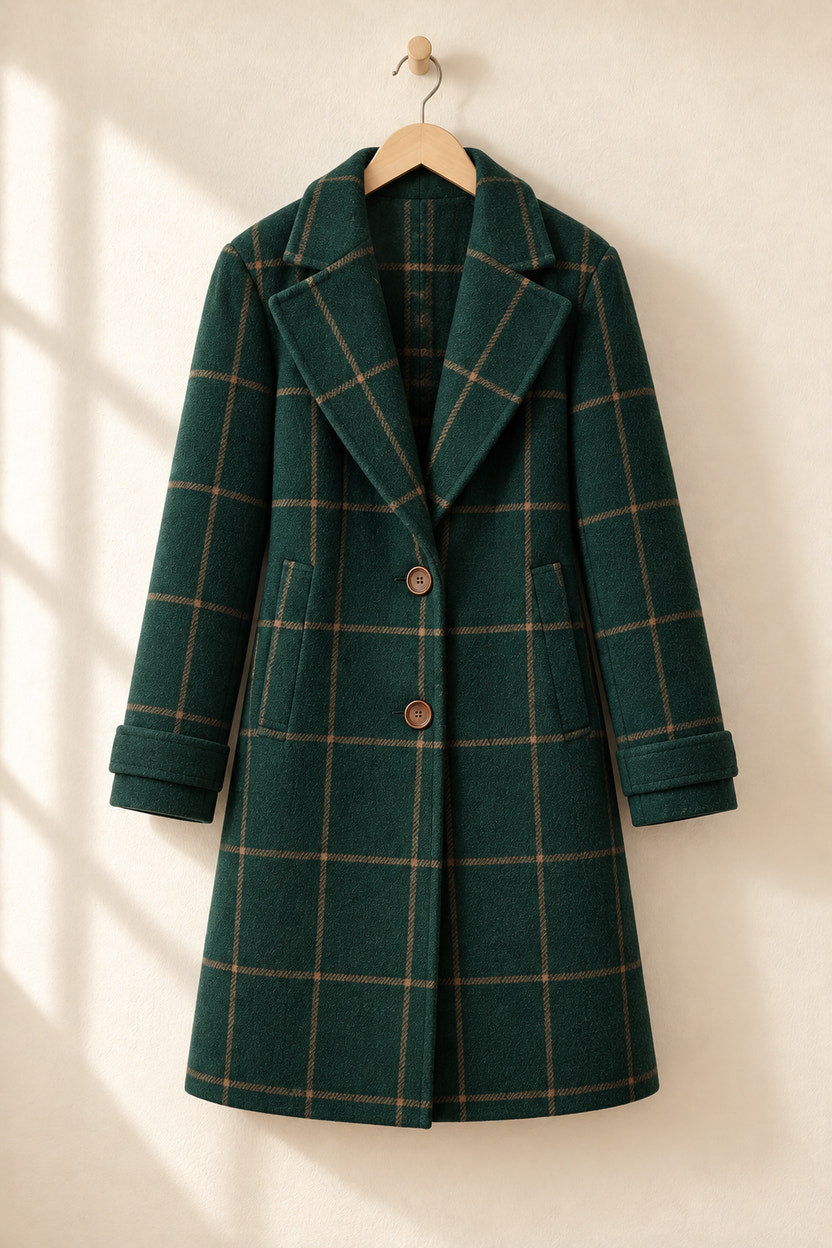 Yasmin | Green Checked Long Coat